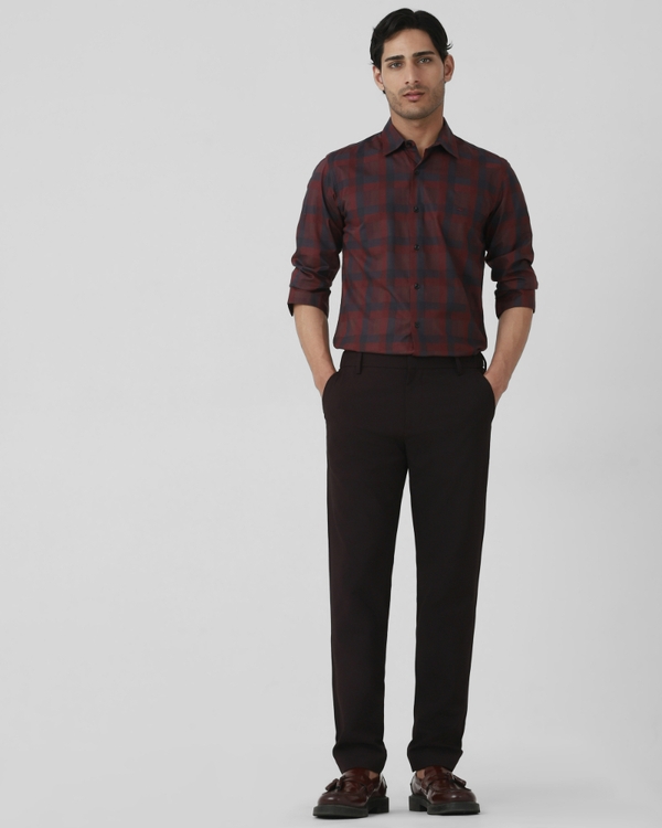 Maroon Slim Fit Stretch Flat Front Pants