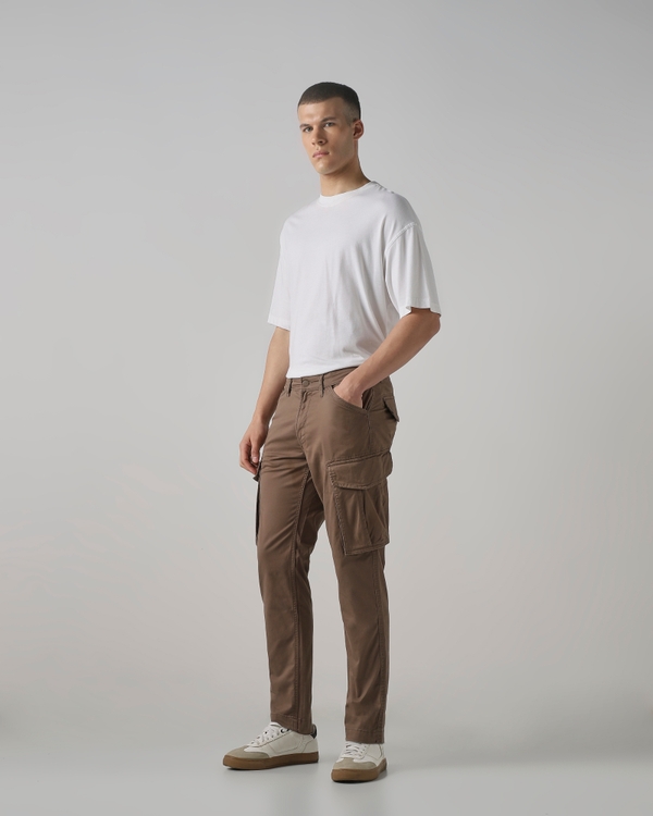 Brown Slim Fit Cotton Cargos