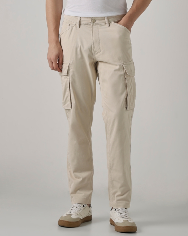 Off White Slim Fit Cotton Cargos