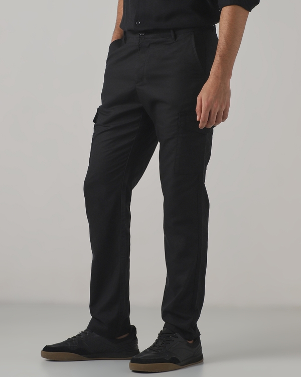 Black Slim Fit Cotton Cargos