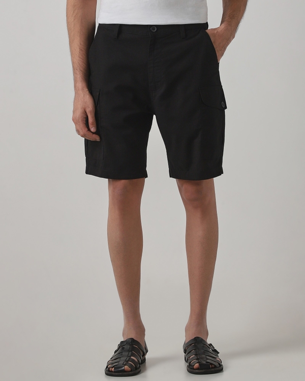 Black Regular Fit Cotton Shorts