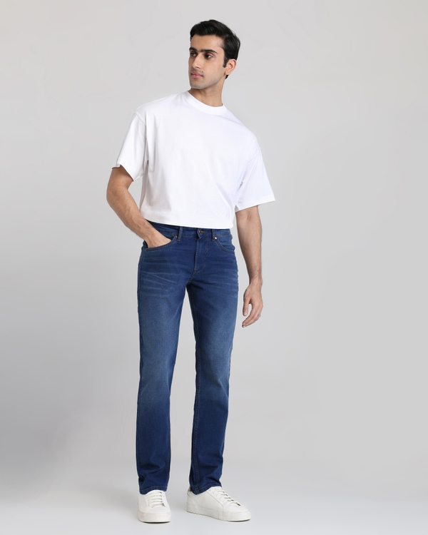 Mid Blue Straight Fit Denim Deluxe Jeans