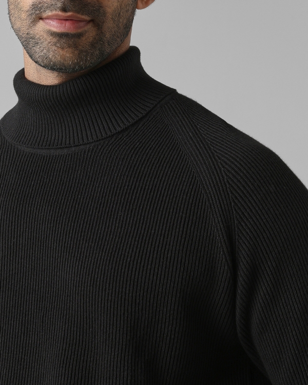 Black Turtle Neck Slim Fit Flatknit