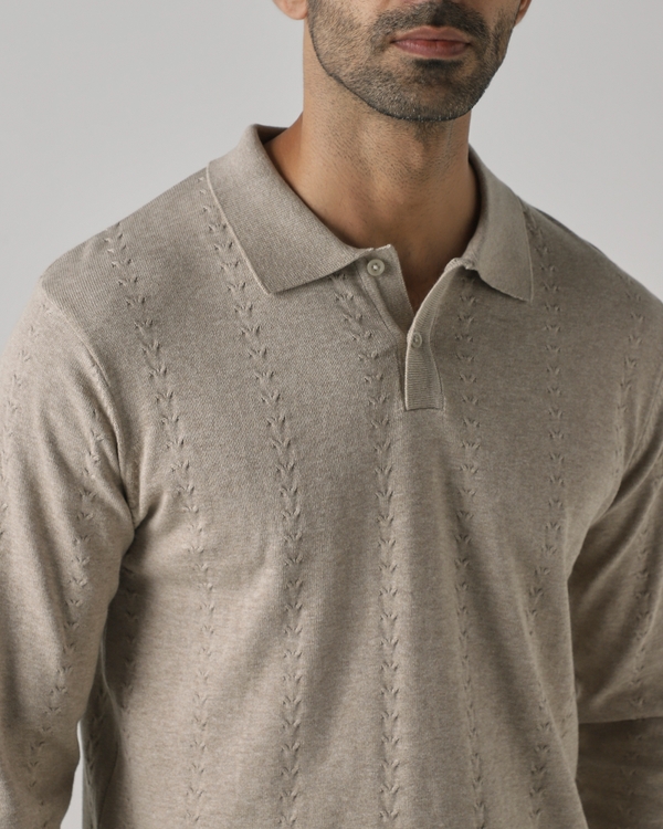 Beige Textured Flatknit Slim Fit Flatknit