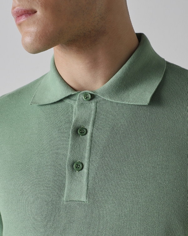 Light Green Solid Flatknit Polo
