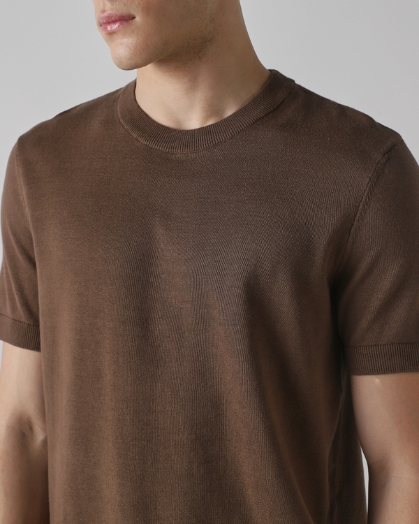 Light Brown Solid Cotton Flatknit