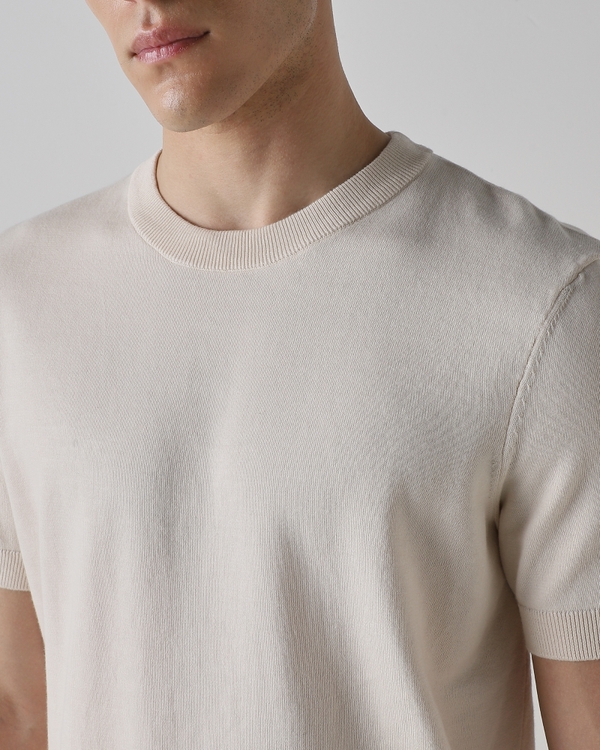 Off White Solid Cotton Flatknit
