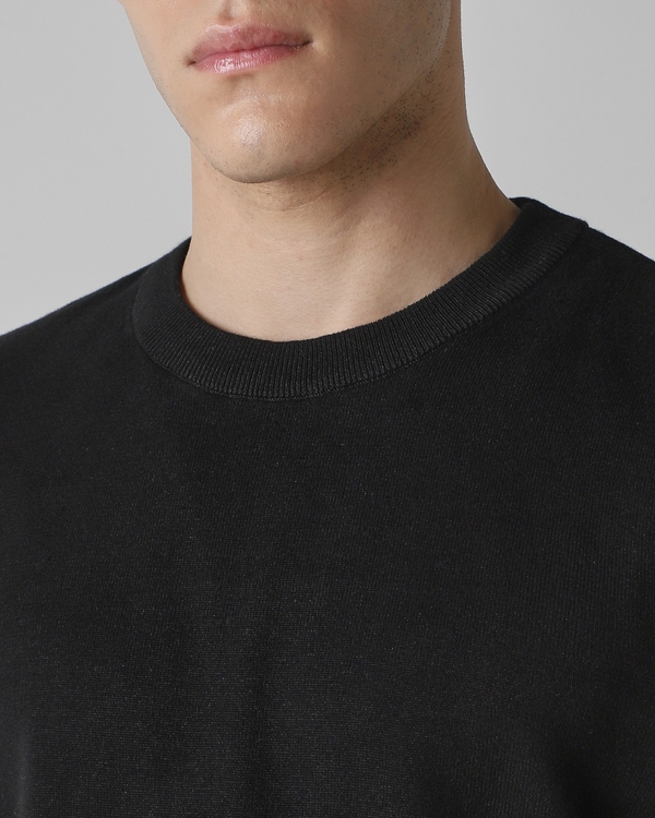 Black Solid Cotton Flatknit