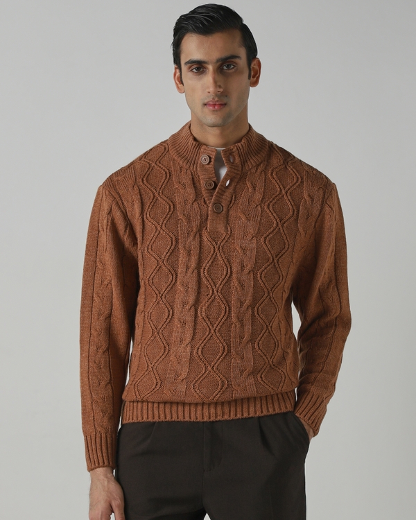 Light Brown Cable-Knit Sweater